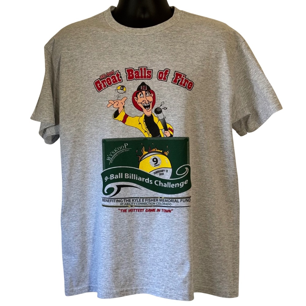 Gildan Great Balls of Fire Billiards Challenge Firefighter T-Shirt Gray Large